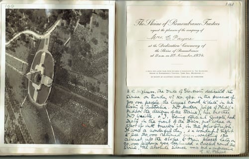Shrine of Remembrance in Nellie's scrapbook.