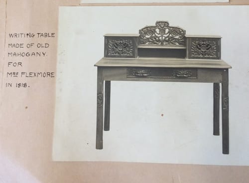 Writing table carved 1918 for Mrs Flexmore