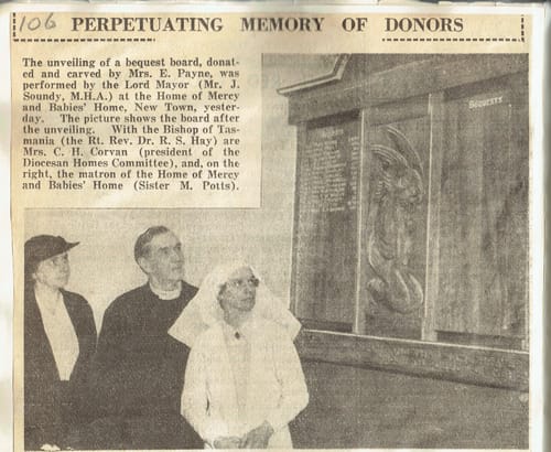 Unveiling of endowment board at Mothercraft Home.