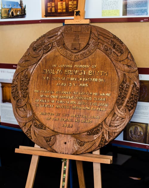 Plaque in memory of Sholto Blyth, Launceston Church Grammar School.
